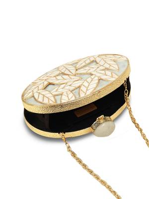 Gold suede floral embroidered clutch 5
