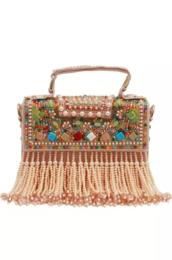 Multicolor suede pearl embroidered clutch