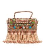 Multicolor suede pearl embroidered clutch