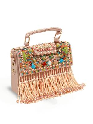 Multicolor suede pearl embroidered clutch 2