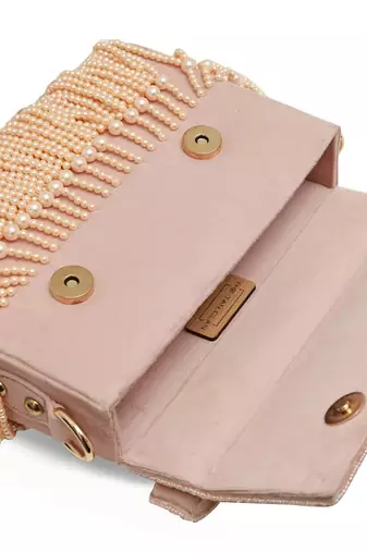 Multicolor suede pearl embroidered clutch