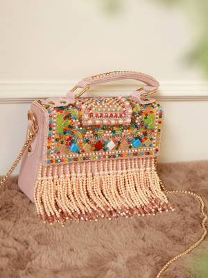 Multicolor suede pearl embroidered clutch 5