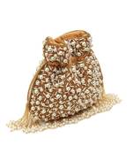 Gold suede pearl embroidered potli bag