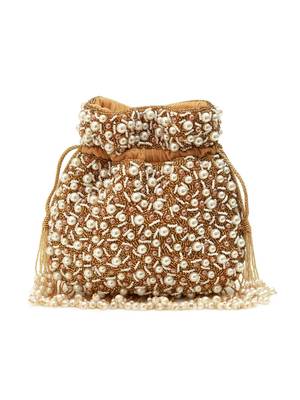 Gold suede pearl embroidered potli bag 3