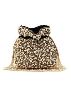 Black suede pearl embroidered potli bag 1