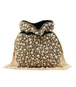 Black suede pearl embroidered potli bag