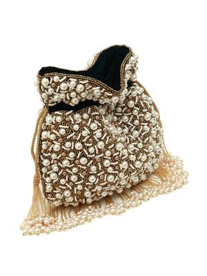 Black suede pearl embroidered potli bag 2