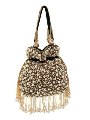 Black suede pearl embroidered potli bag 3