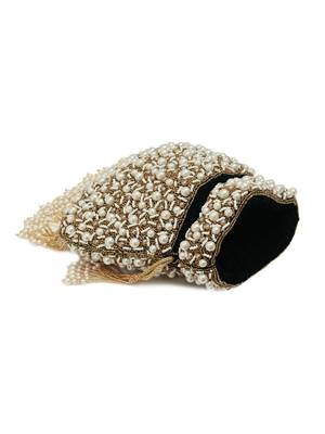 Black suede pearl embroidered potli bag 4