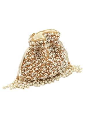 White suede pearl embroidered potli bag 1
