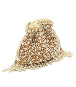 White suede pearl embroidered potli bag