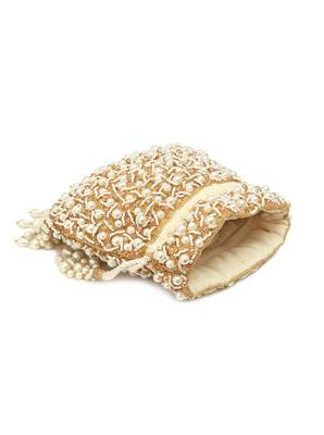 White suede pearl embroidered potli bag 2