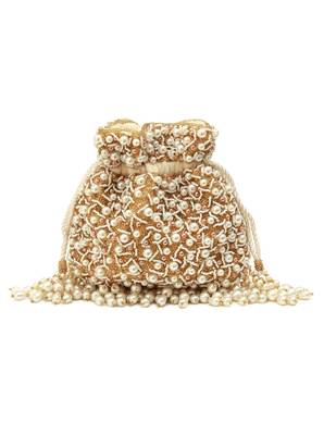 White suede pearl embroidered potli bag 3