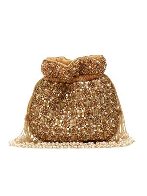 Gold suede pearl embroidered potli bag 4
