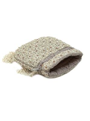 Grey suede pearl embroidered potli bag 2