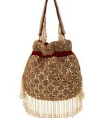 Red suede pearl embroidered potli bag