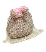 Pink suede pearl embroidered potli bag