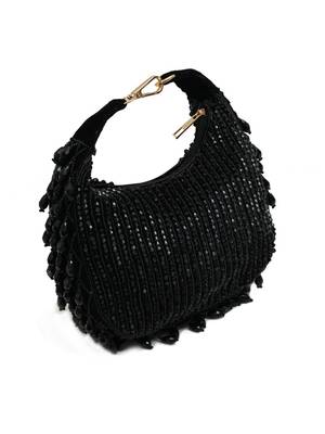 Black suede beads embroidered Hand Bag 1