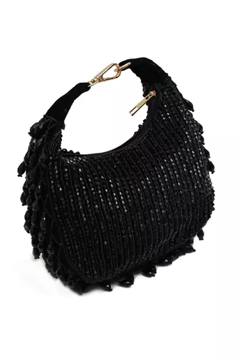 Black suede beads embroidered Hand Bag