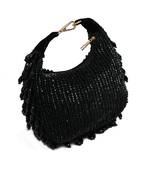 Black suede beads embroidered Hand Bag