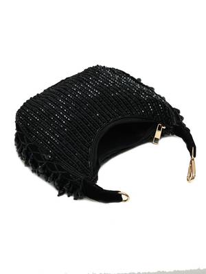 Black suede beads embroidered Hand Bag 2