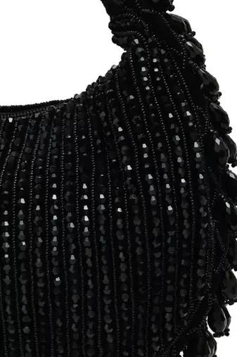 Black suede beads embroidered Hand Bag