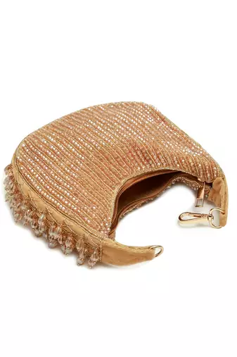 Gold suede beads embroidered Hand Bag