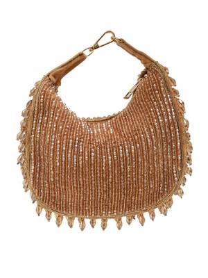 Gold suede beads embroidered Hand Bag 2