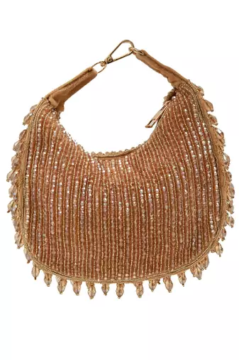 Gold suede beads embroidered Hand Bag
