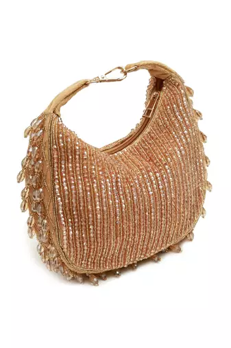 Gold suede beads embroidered Hand Bag
