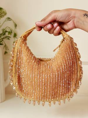 Gold suede beads embroidered Hand Bag 5