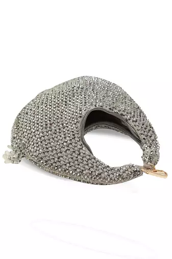 Grey suede beads embroidered Hand Bag