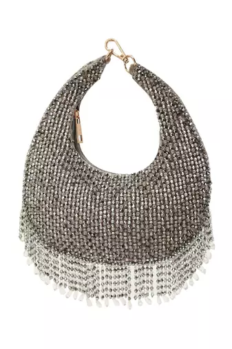 Grey suede beads embroidered Hand Bag