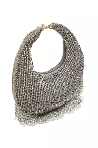 Grey suede beads embroidered Hand Bag