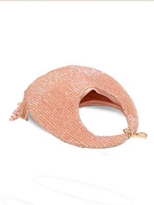 Pink suede beads embroidered Hand Bag 1