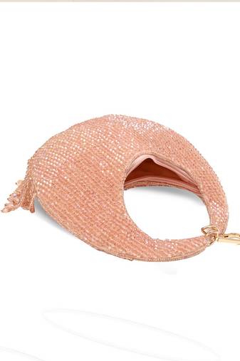 Pink suede beads embroidered Hand Bag