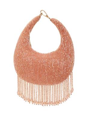 Pink suede beads embroidered Hand Bag 2