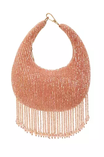 Pink suede beads embroidered Hand Bag