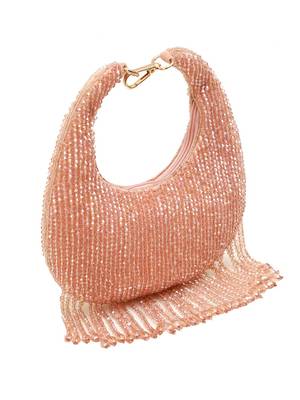 Pink suede beads embroidered Hand Bag 3