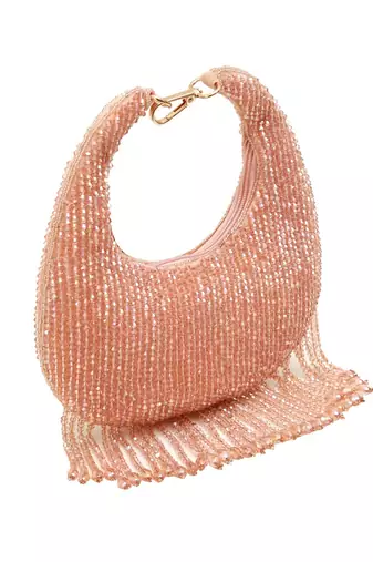 Pink suede beads embroidered Hand Bag