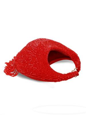 Red suede beads embroidered Hand Bag 1