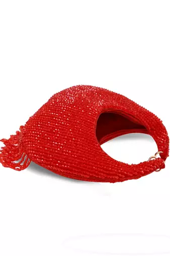 Red suede beads embroidered Hand Bag