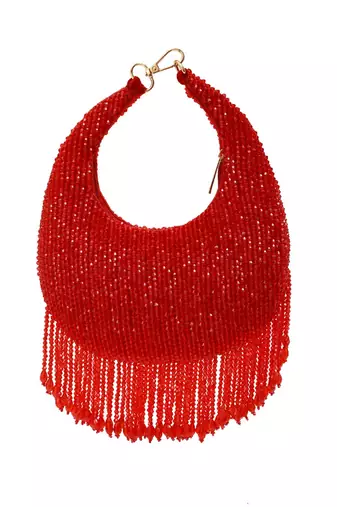 Red suede beads embroidered Hand Bag