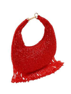 Red suede beads embroidered Hand Bag 3