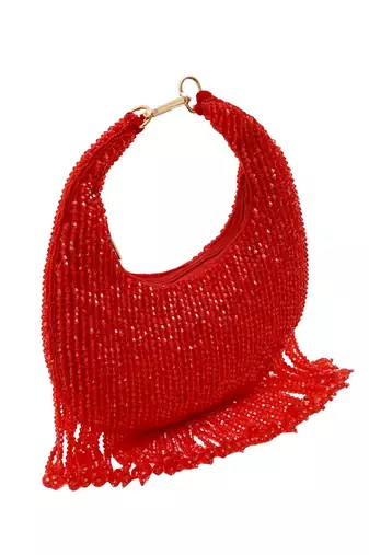 Red suede beads embroidered Hand Bag