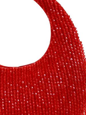 Red suede beads embroidered Hand Bag 4