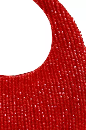 Red suede beads embroidered Hand Bag