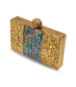 Gold suede embroidered clutch