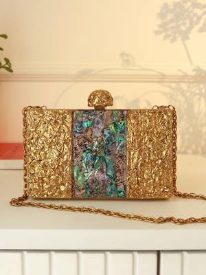 Gold suede embroidered clutch 4
