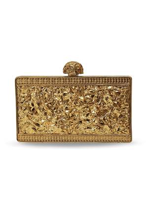 Gold suede embroidered clutch 5